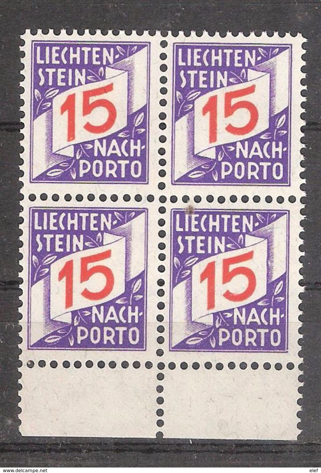 LIECHTENSTEIN  1928, Nach Porto / Taxe / Postage Due, BLOC De 4 , 15 R , Yvert N° 15, Neuf ** / MNH, LUXE !! - Portomarken