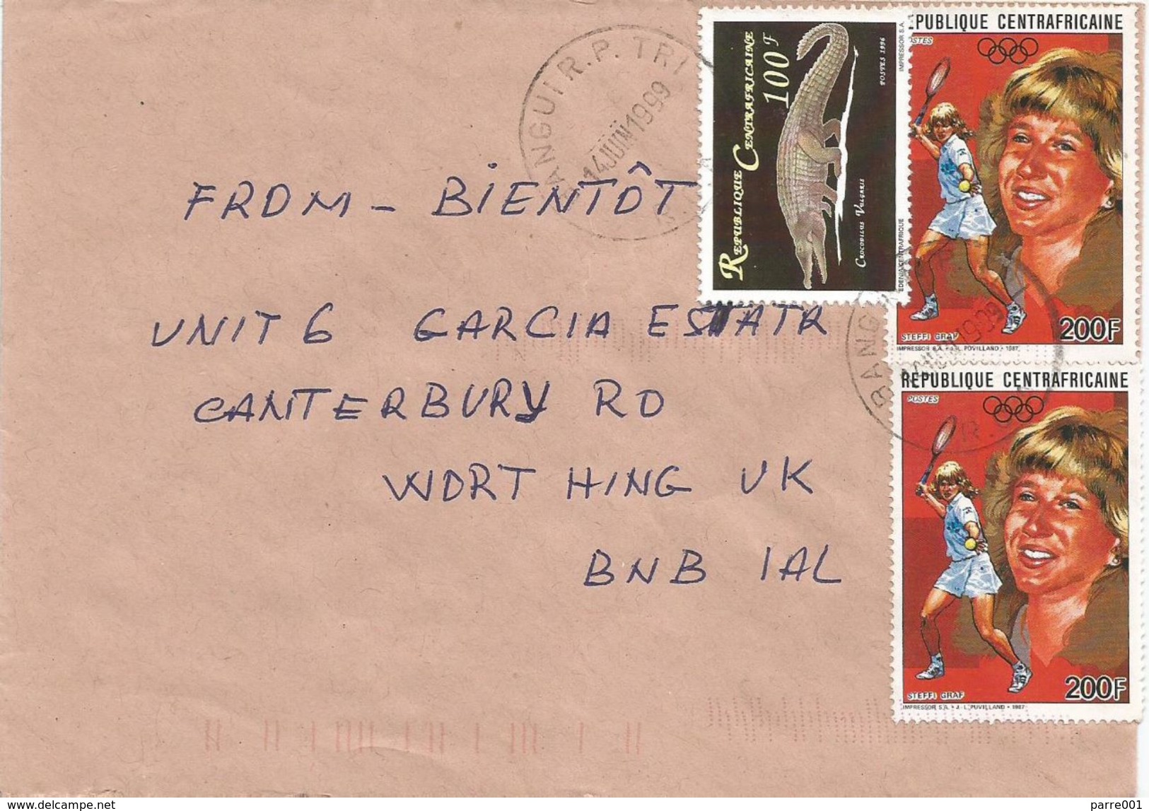 Centrafrique RCA CAR 1999 Bangui Tennis Steffi Graf Crocodile Cover - Centraal-Afrikaanse Republiek