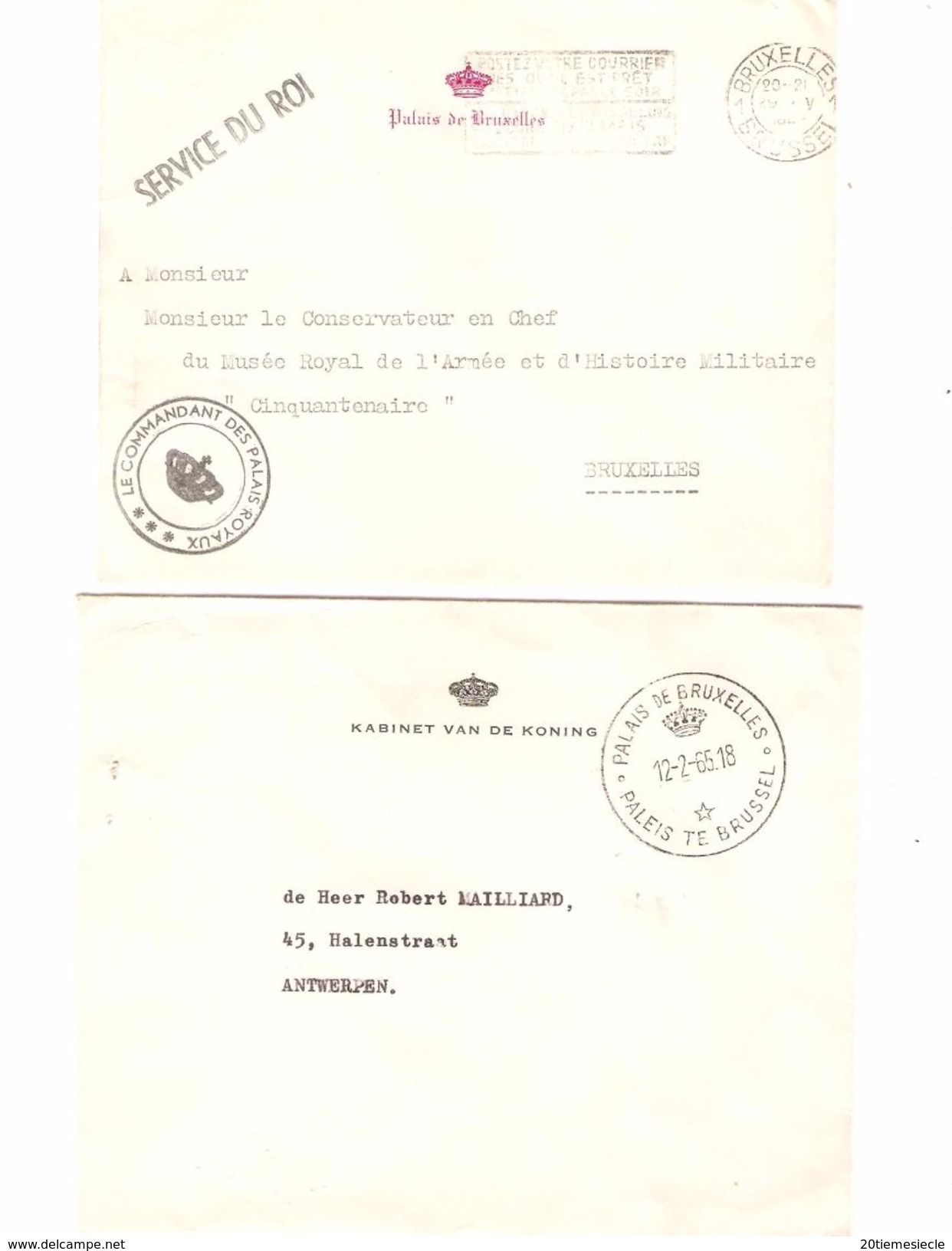 2 Lettres En Franchise Kaninet Van De Koning-Palais De Bruxelles 12/2/65 & BXL AP1126 - Franchise