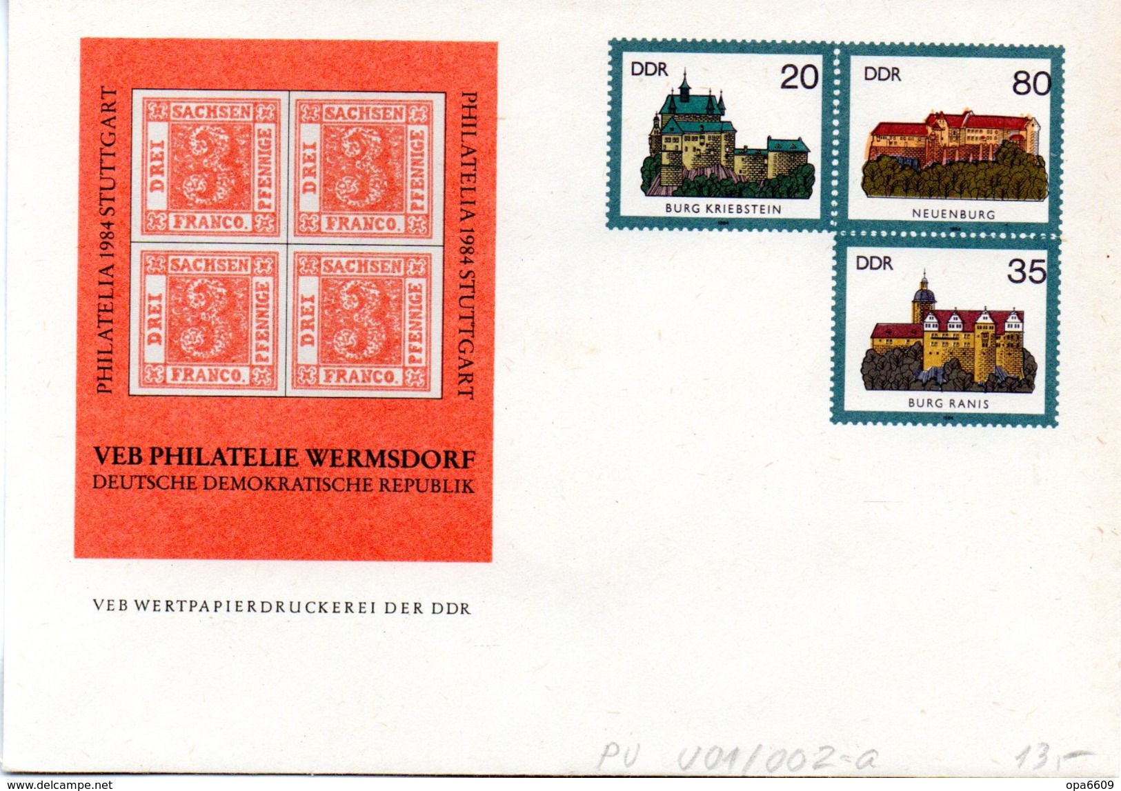 DDR Privatganzs.-Umschlag  PU U01/002-a "Burgen Und Schlösser M. ZD Zur Philatelia" Ungebraucht - Private Covers - Mint