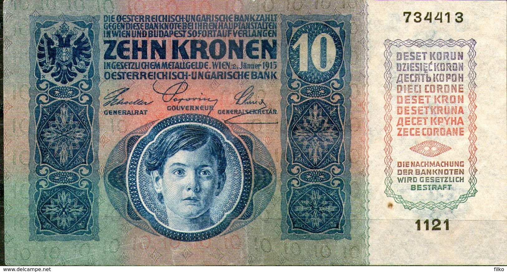 Austria,1914-1915 Issue,P.19,10 Kronen,as Scan - Autriche
