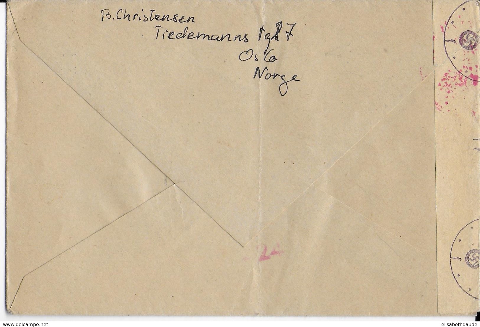 NORVEGE - 1943 - ENVELOPPE CENSUREE Par AVION De OSLO => BOULOGNE - Briefe U. Dokumente
