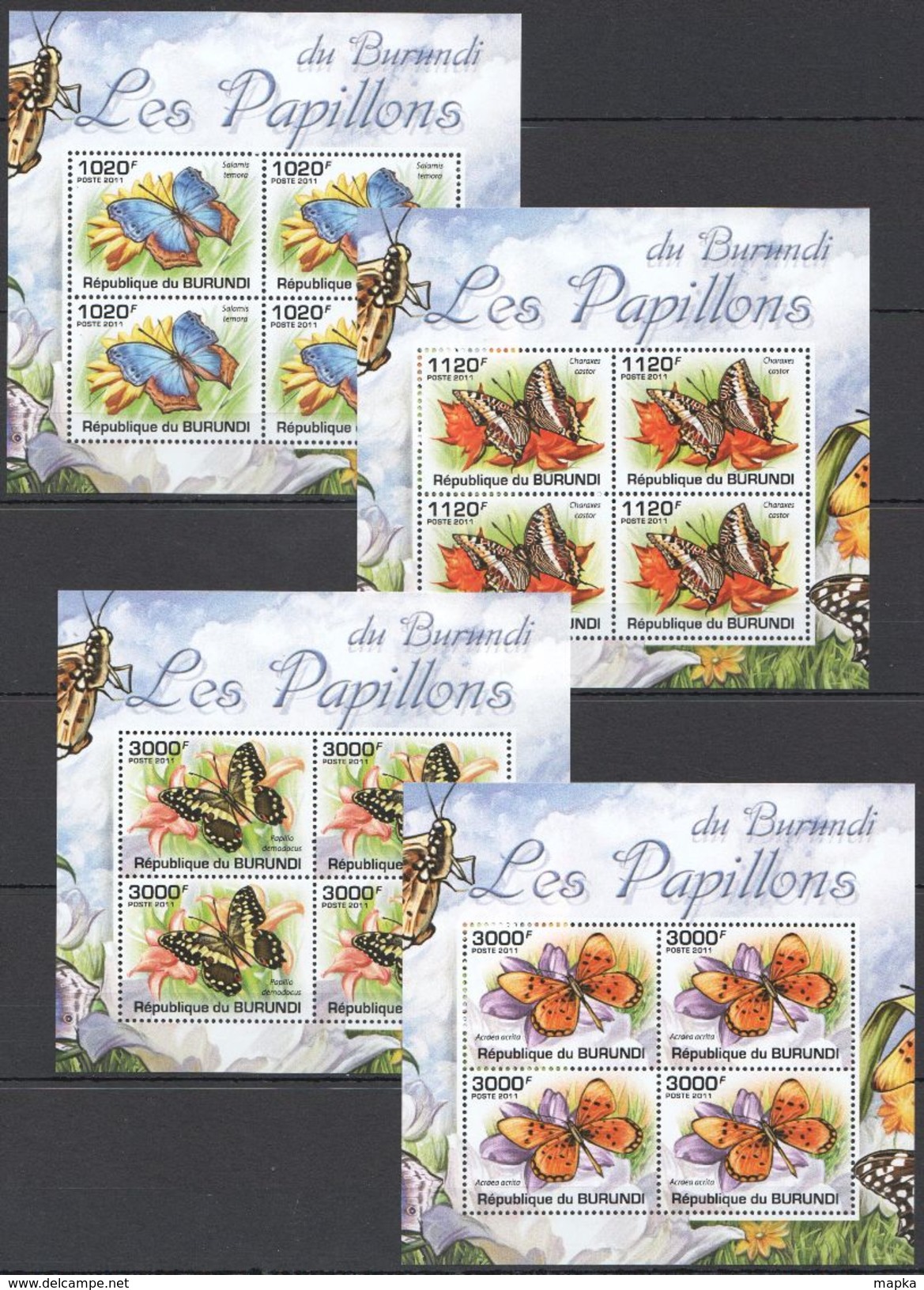 J539 2011 BURUNDI FLORA & FAUNA BUTTERFLIES PAPILLONS DU BURUNDI !!! 4KB MNH - Schmetterlinge