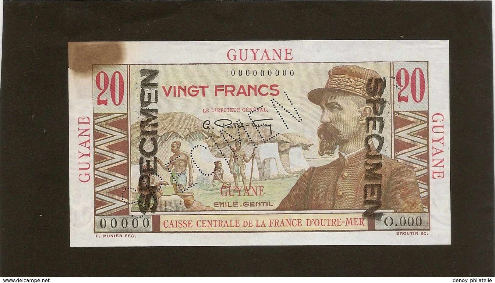 Guyanne Billet De Vingt Francs Specimen Neuf Avec Une Tache Ou  Brulure TB - French Guiana