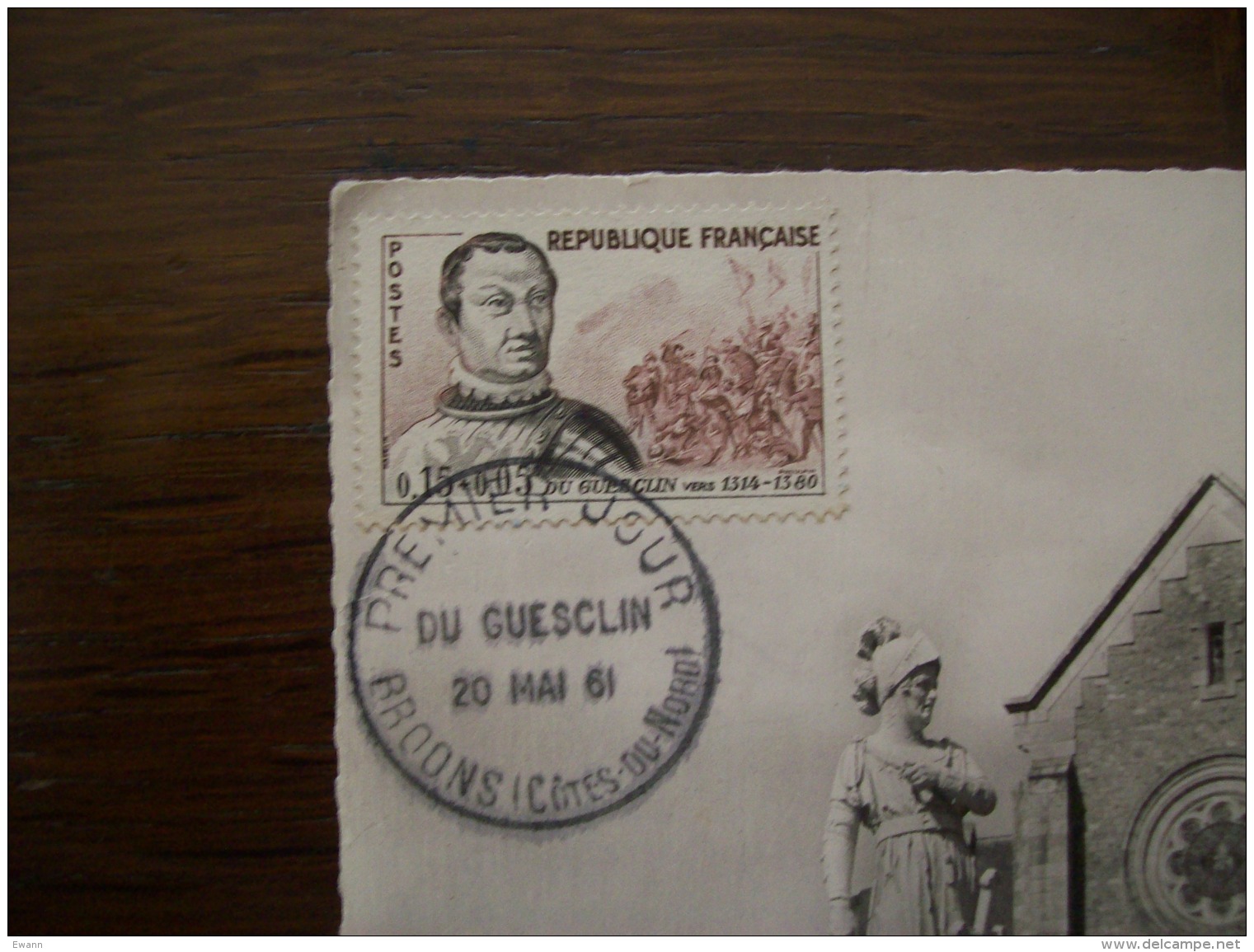 Carte Postale Ancienne De Broons:Statue De Duguesclin- Carte Premier Jour, Timbre Duguesclin - Autres & Non Classés