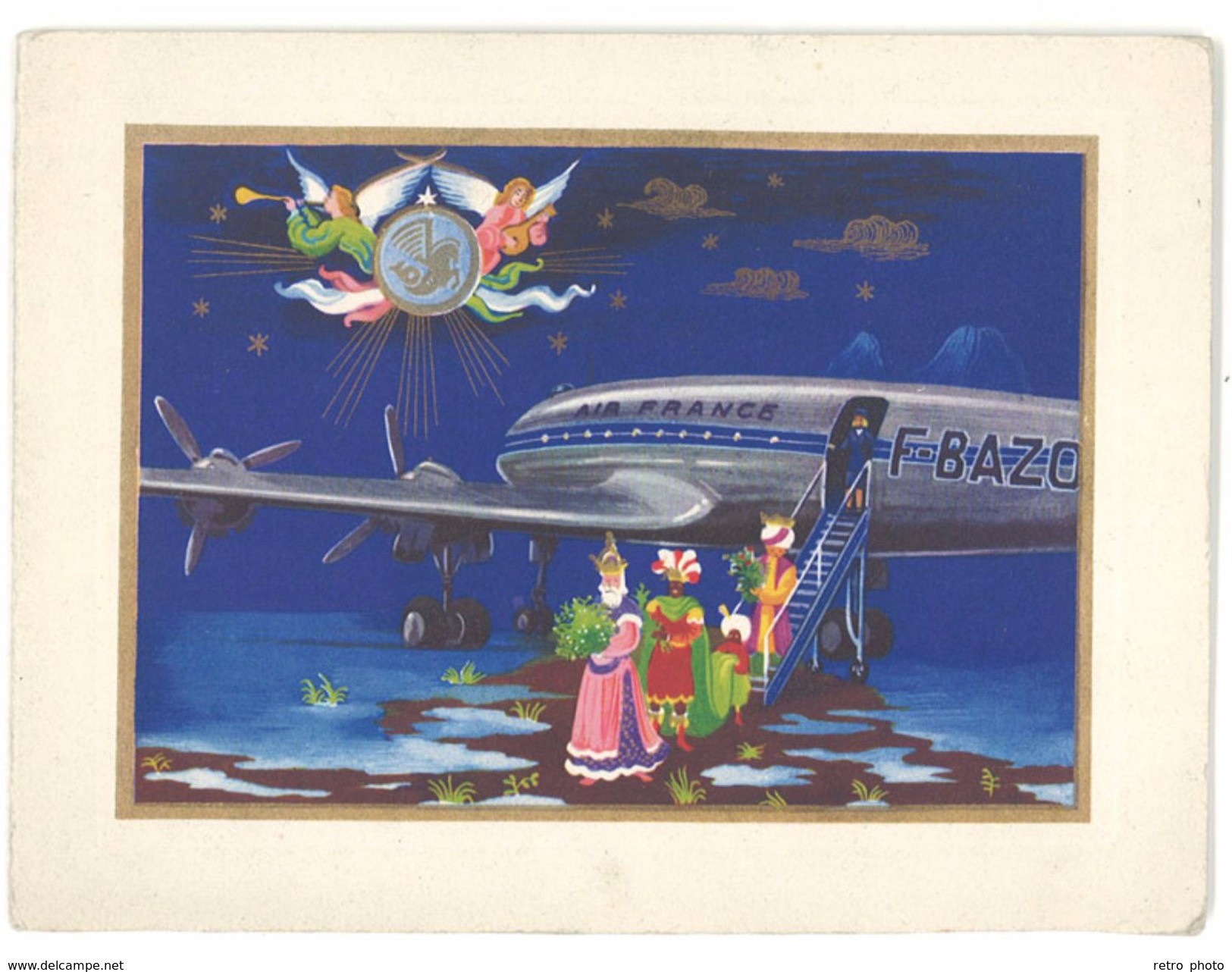 Carte De Voeux Dépliante " Con I Migliori Dell' Air France  Per Il 1949 " , Constellation, Rois Mages - Autres & Non Classés