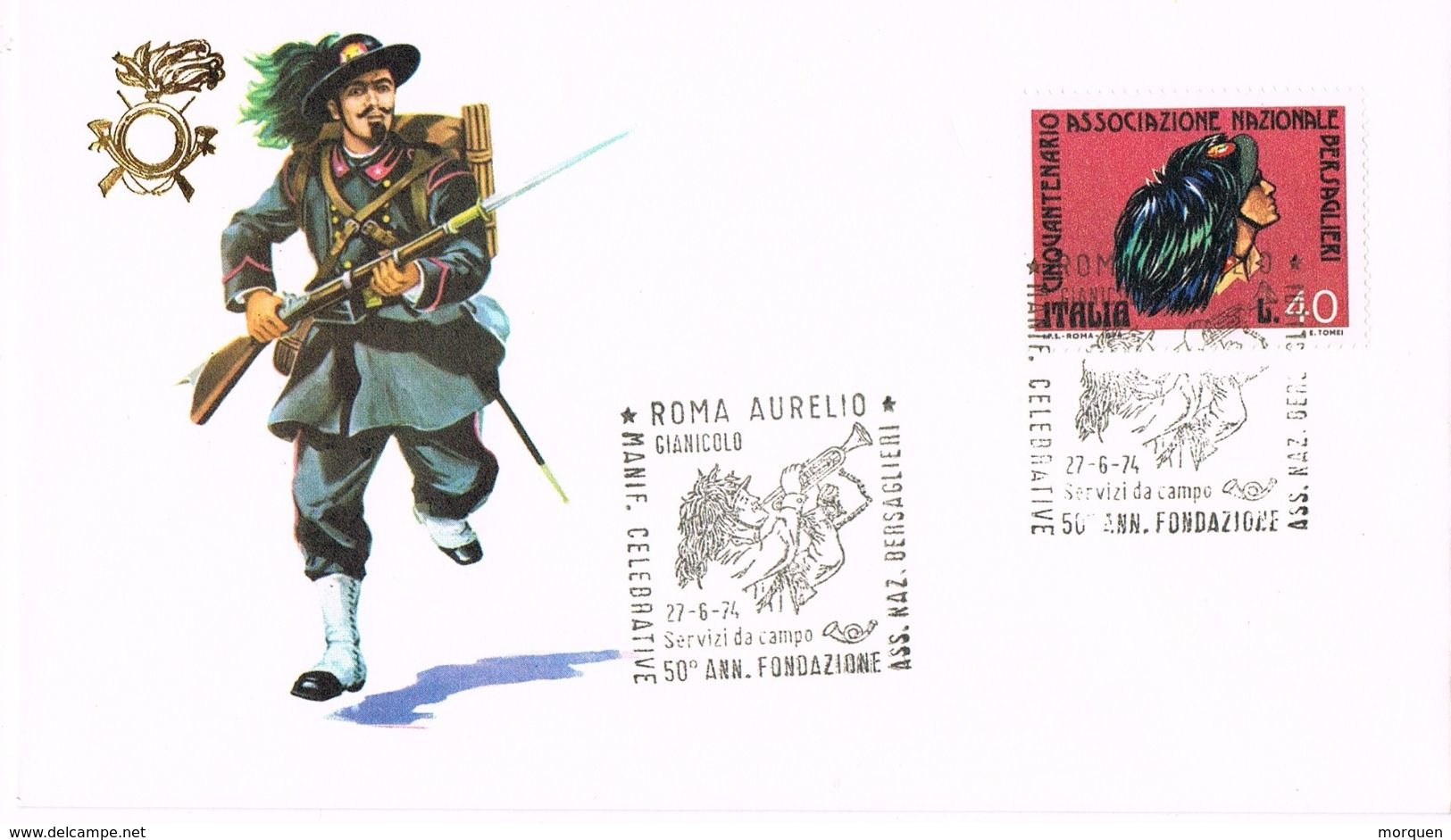 25917. Carta ROMA AURELIO (Italia) 1974. Fundazione Bersaglieri - 1971-80: Marcophilia