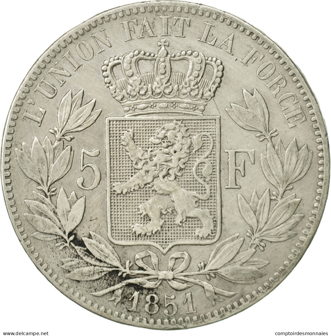 Monnaie, Belgique, Leopold I, 5 Francs, 5 Frank, 1851, TTB, Argent, KM:17 - 5 Francs