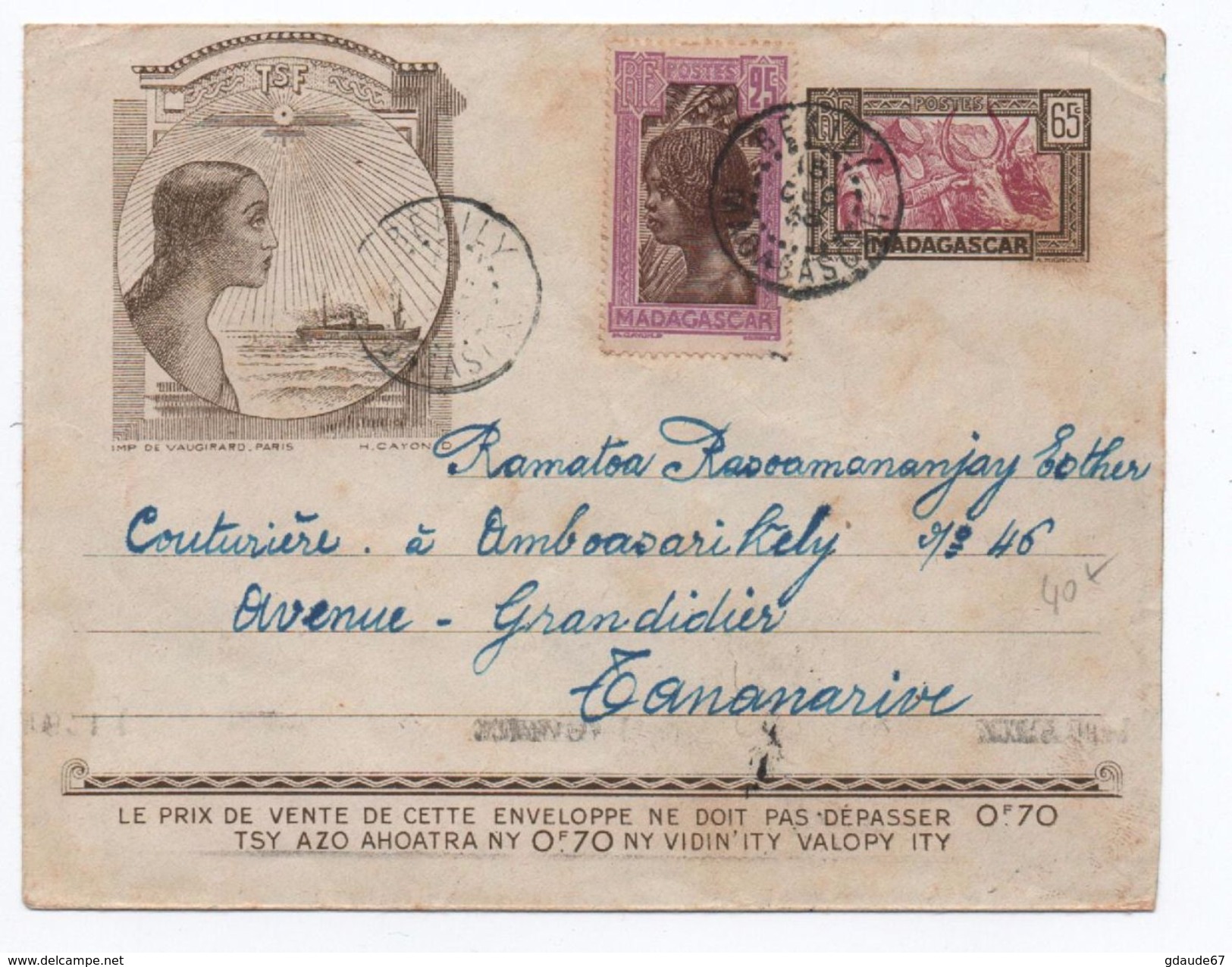 1938 - ENVELOPPE ENTIER POSTAL TSF De BEKILY (MADAGASCAR) - Lettres & Documents