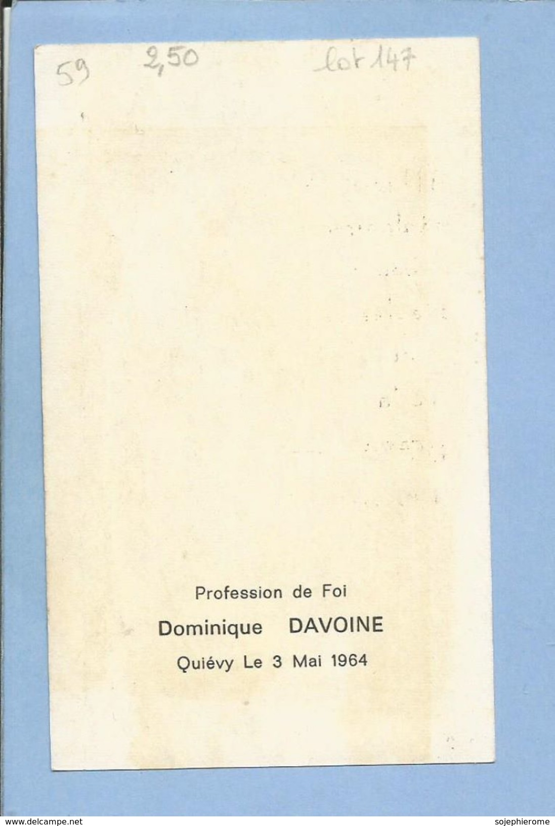 Profession De Foi Dominique Davoine Quiévy 03-05-1964 2scans Statue Vierge Marie Dessinée Boumard - Communion