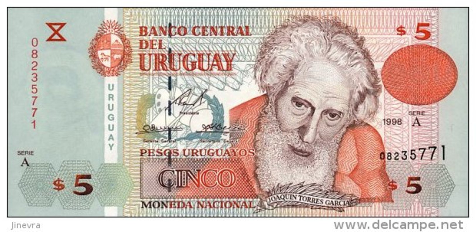 URUGUAY 5 PESOS U. 1998 PICK 80 UNC - Uruguay