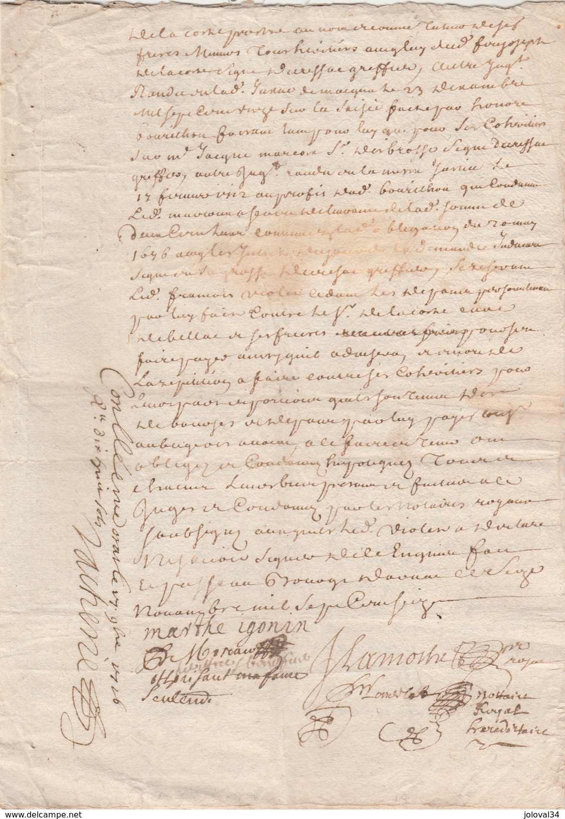 Cachet Généralité Limoges Un Sol 4 Deniers 16/11/1716 Haute Vienne Moreau De La Jarrige Marcoux Igonin Bourilhon 3 Pages - Manuscrits