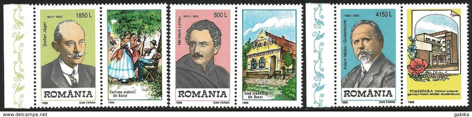 Romania 1998 Scott 4233-35 MNH With Label German Personalities - Unused Stamps
