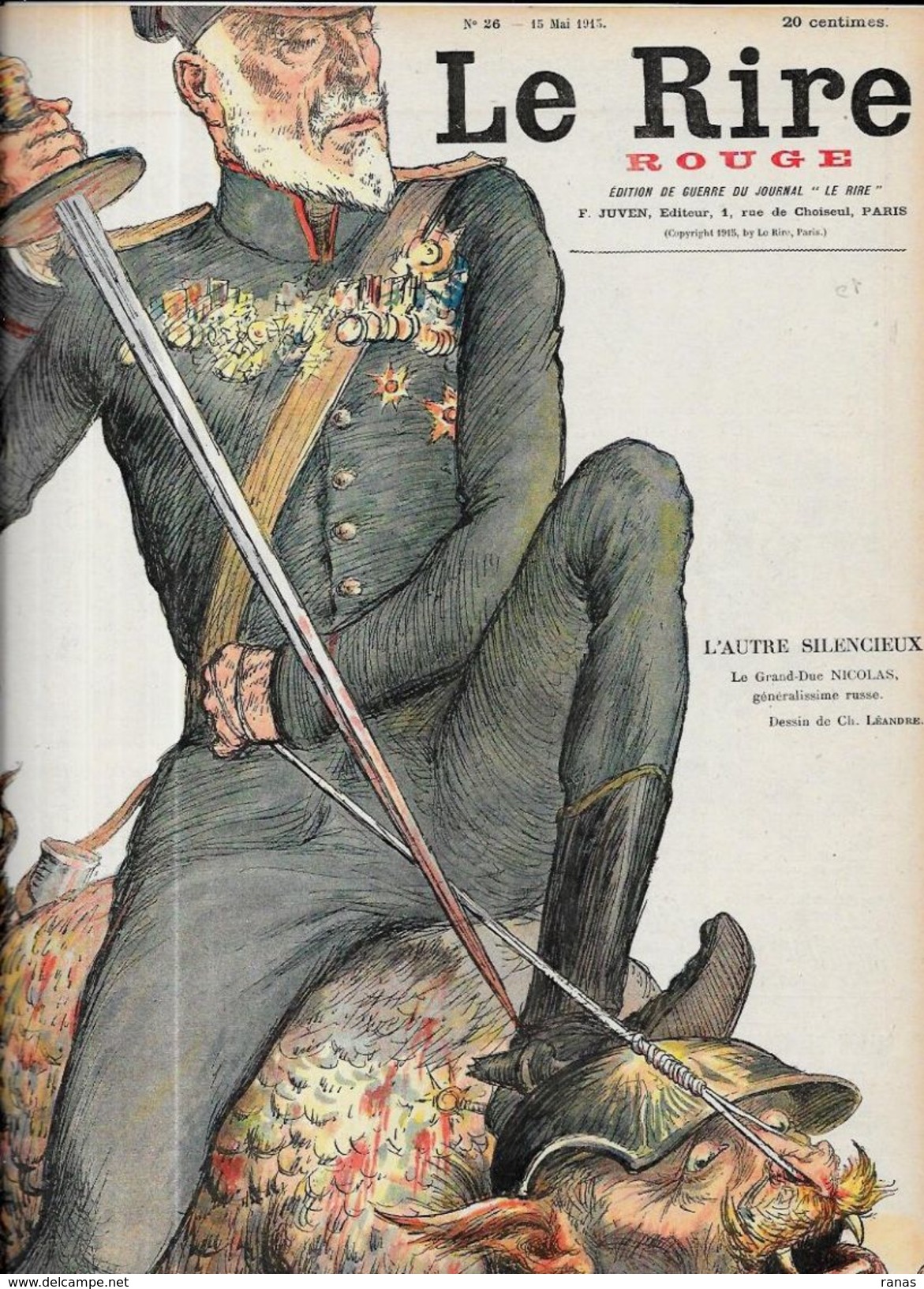 Revue Caricature Satirique Très Illustré Le Rire Rouge Anti Kaiser Germany Turquie Russie Charles Léandre N° 26 De 1915 - Other & Unclassified