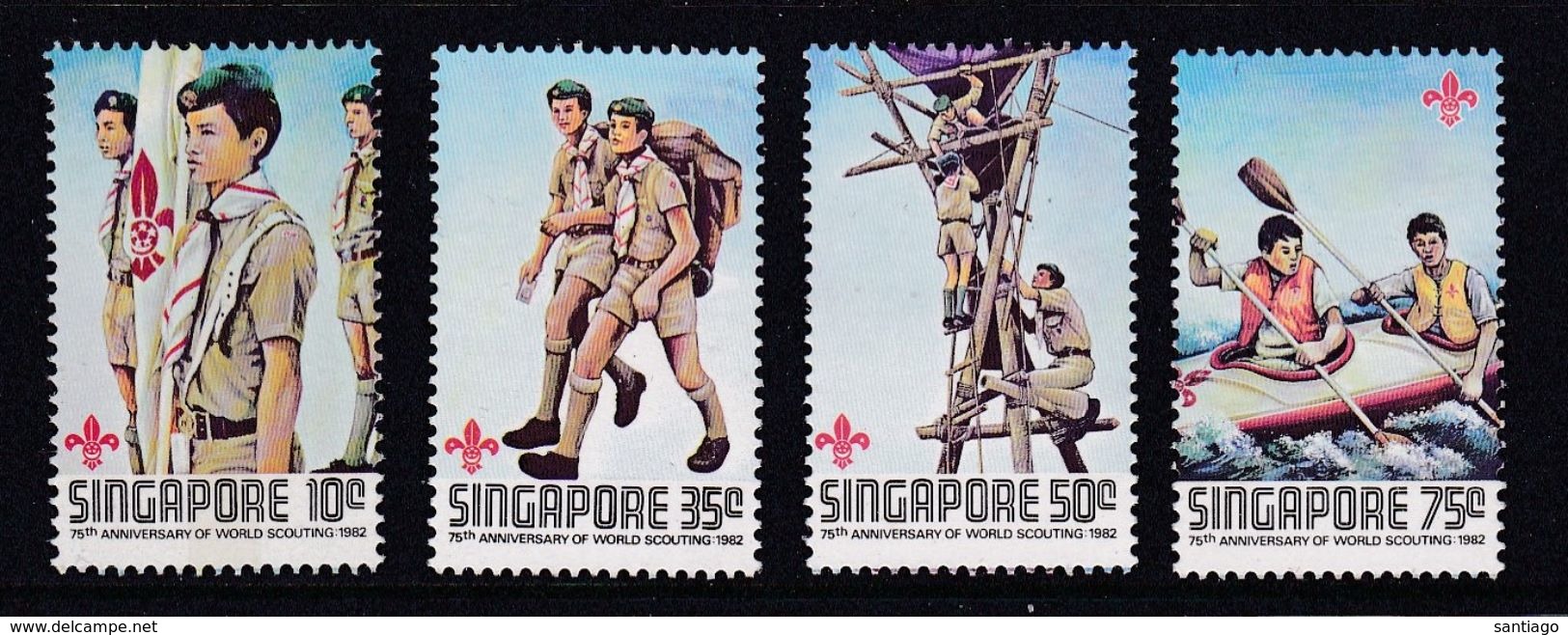 Padvinders & Scoutisme  : 209 - 210 / 402 - 405 ( 75 Jaar Scouts ) / 475 - 478 ( 75 Jaar Meisjesgidsen ) / Nr 479 - Singapour (1959-...)