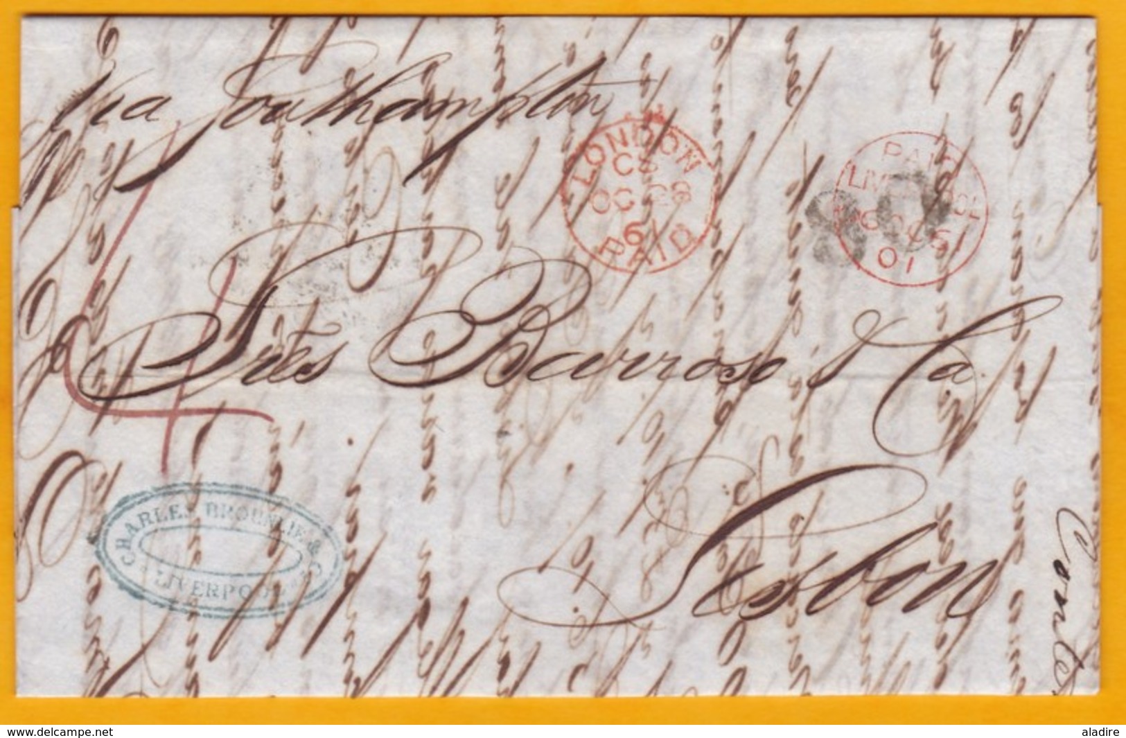 1861 Lettre Avec Correspondance De Liverpool Vers Lisbonne, Portugal Via LONDRES Et Southampton - Postmark Collection