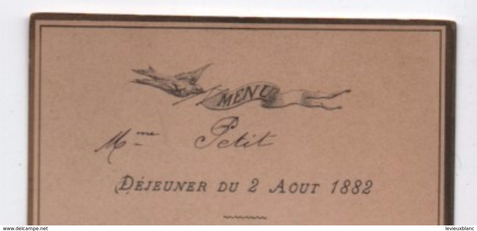 Menu / Déjeuner/ Madame PETIT/Gravure Oiseau Volant Et  Grenouille Dans Mare /Liseré Doré/ 1882      MENU212 - Menus