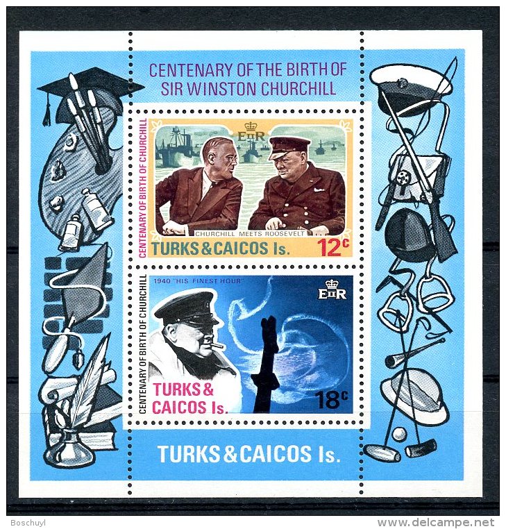 Turks And Caicos Islands, 1974, Churchill, MNH, Michel Block 4 - Turks & Caicos (I. Turques Et Caïques)
