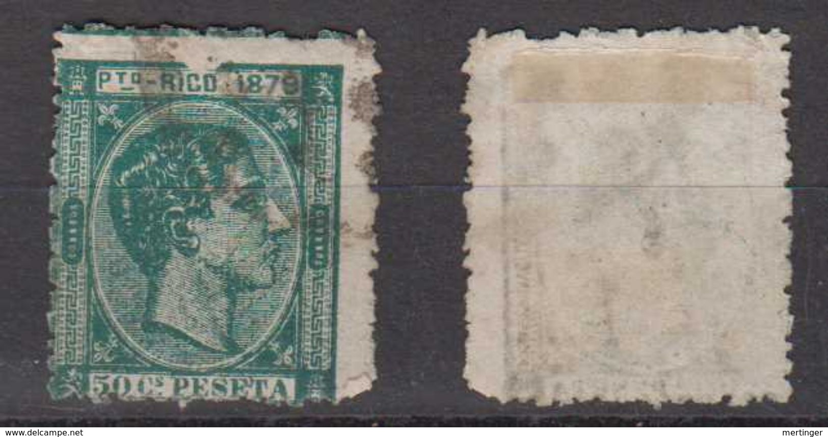 Puerto Rico Mi# 25 Used 50c 1879 Plate Error Frame Broken Over RICO - Puerto Rico