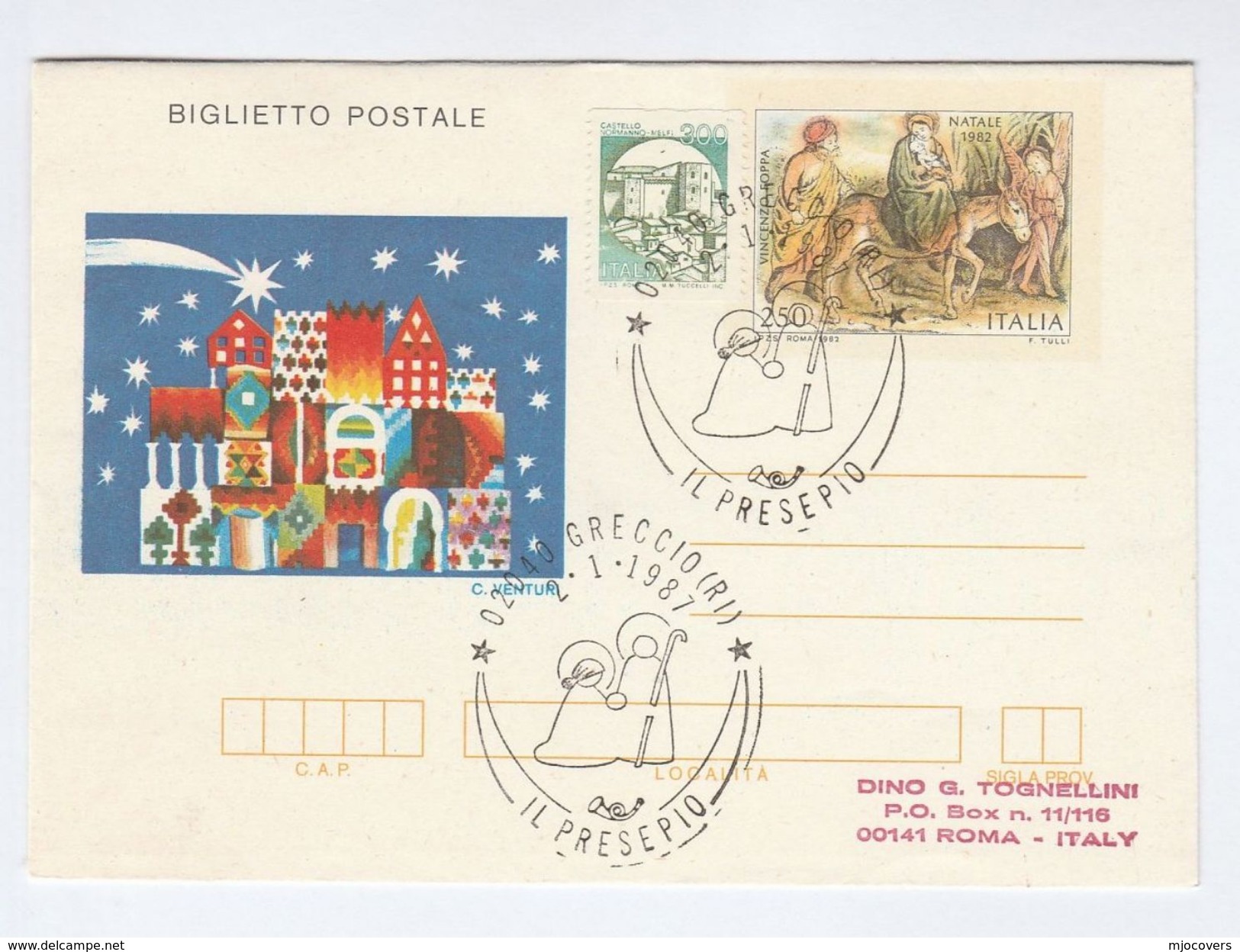 1987 GRECCIO RELIGIOUS EVENT COVER Italy 1982  CHRISTMAS Postal STATIONERY LETTERSHEET Religion Stamps Christianity - Stamped Stationery