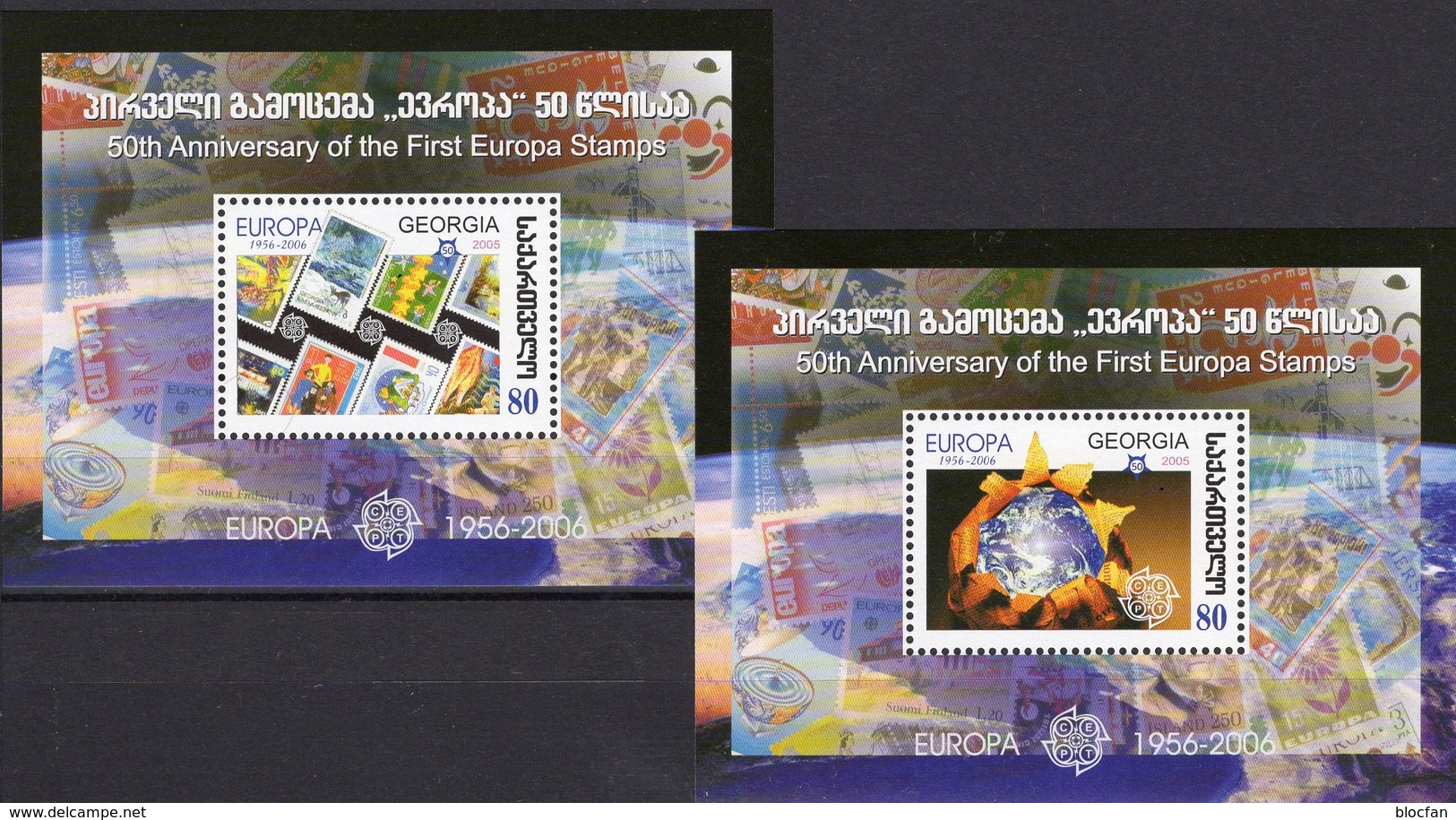 CEPT/EUROPA 2006 GEORGIE Block 35+Bl.38 ** 5€ Sonnen-Turm Globus Stamps On Stamp Hojita Ss Blocs Sheets Bf Georgia - Timbres Sur Timbres