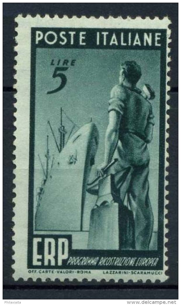 Italia Repubblica 1949 Sass. 601 Nuovo ** 40% ERP 5 L. - 1946-60: Mint/hinged