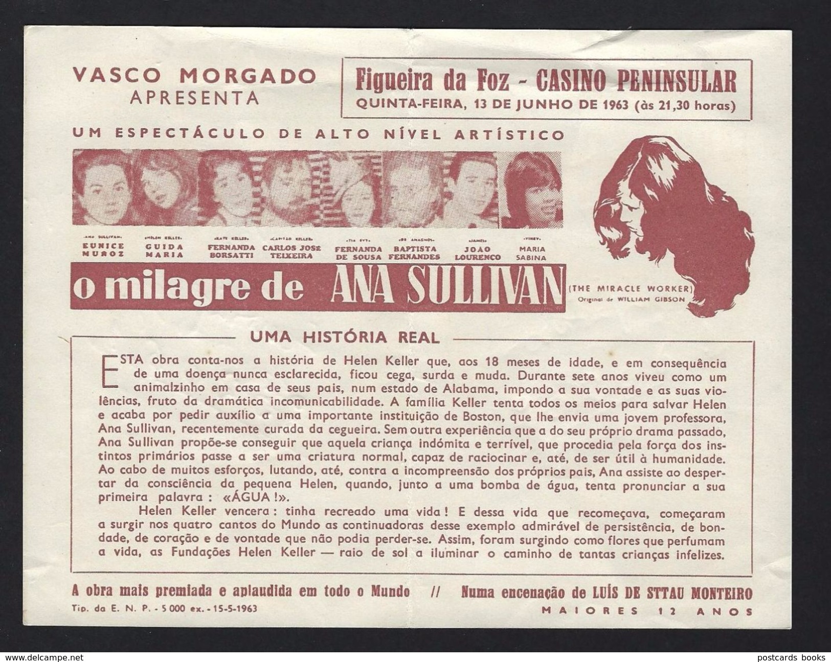 Programa Teatro VASCO MORGADO No CASINO PENINSULAR Figueira Da Foz, C/Eunice Munoz,Fernanda Borsatti. MONUMENTAL Solnado - Teatro
