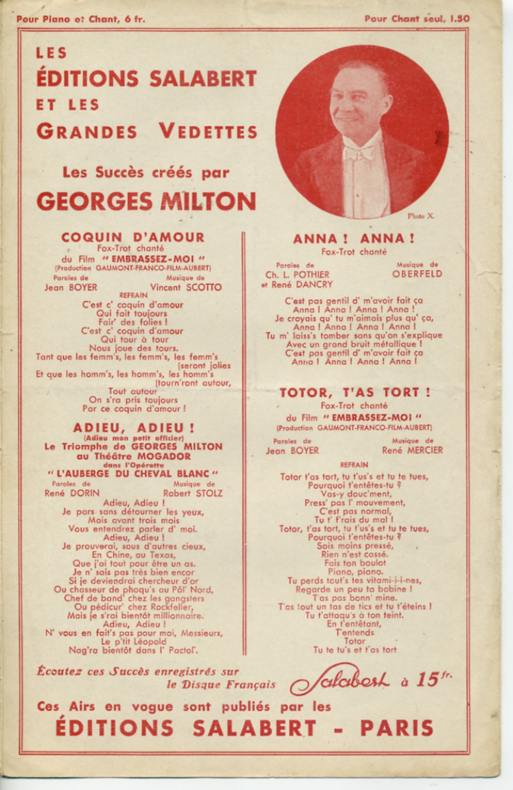 CAF CONC CHAMPIONNAT BELOTTE PARIS-SOIR PARTITION LE CHAMPION LA BELOTE MILTON YVAIN JACK CAZOL CHANSONNIER 1924 - Film Music
