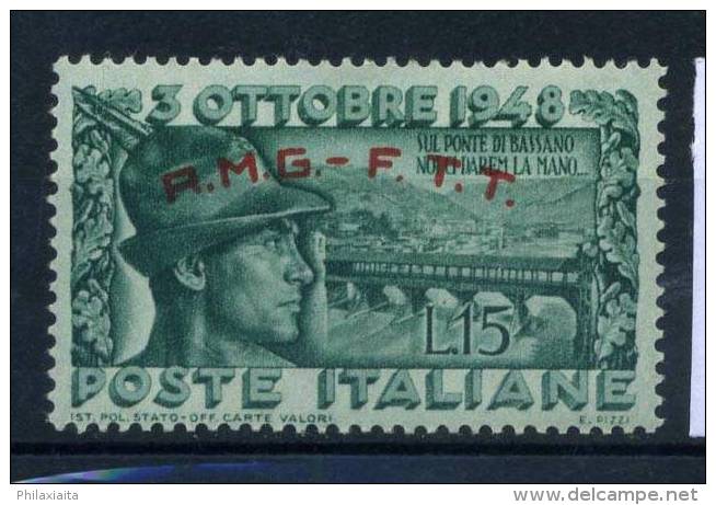 Trieste Zona A 1948 Sass. 33 Nuovo ** 100% Ponte Alpini Bassano Grappa - Nuevos