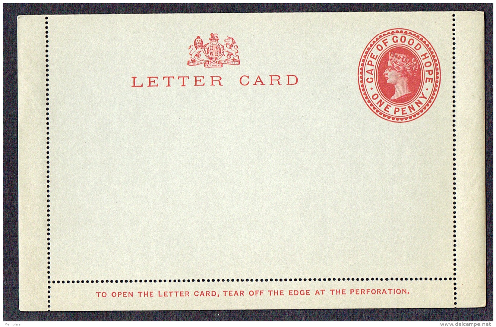 COGH   Queen Victoria  1d. Bright Carmine On Dark Grey  Letter Card Unused - Kap Der Guten Hoffnung (1853-1904)