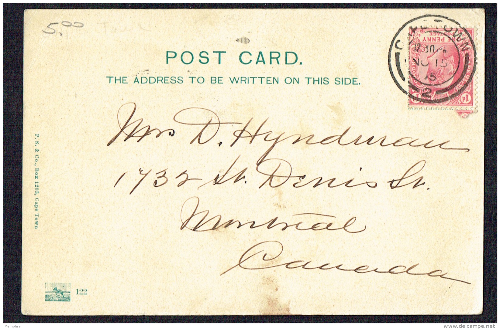 COGH   Post Card To Canada  SG 71 - Cap De Bonne Espérance (1853-1904)