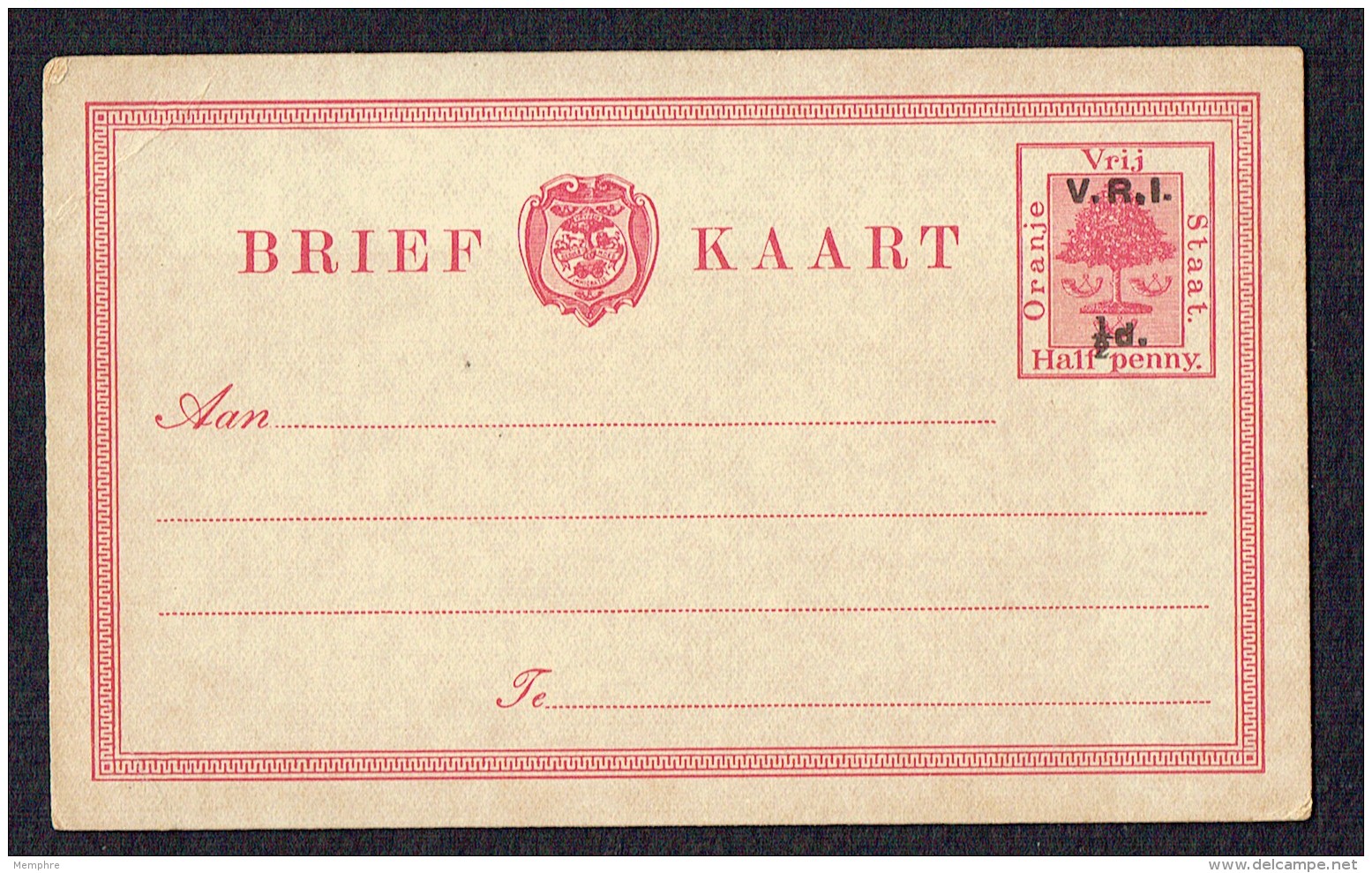 1900  V.R.I. &frac12;d. (in Block Letters) Over Orange Free State &frac12;d. Postcard - Unused - État Libre D'Orange (1868-1909)