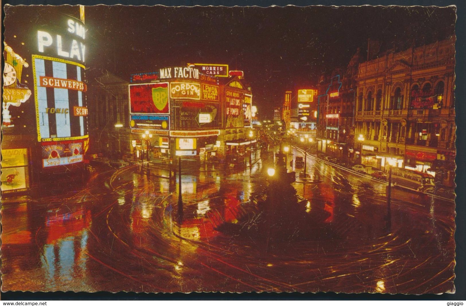 °°° 8958 - UK - LONDON - PICCADILLY AT NIGHT - 1954 With Stamps °°° - Piccadilly Circus