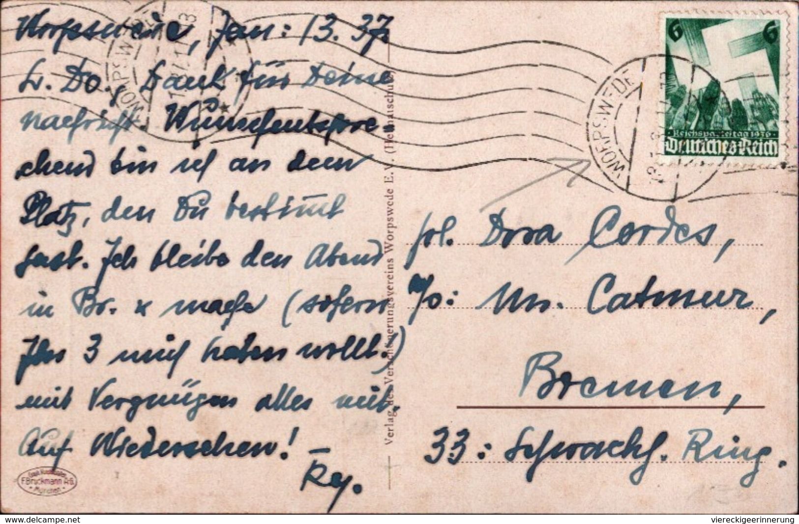 ! Alte Ansichtskarte 1937 , Bauernhaus Sig. Udo Peters, Stempel Worpswede - Worpswede