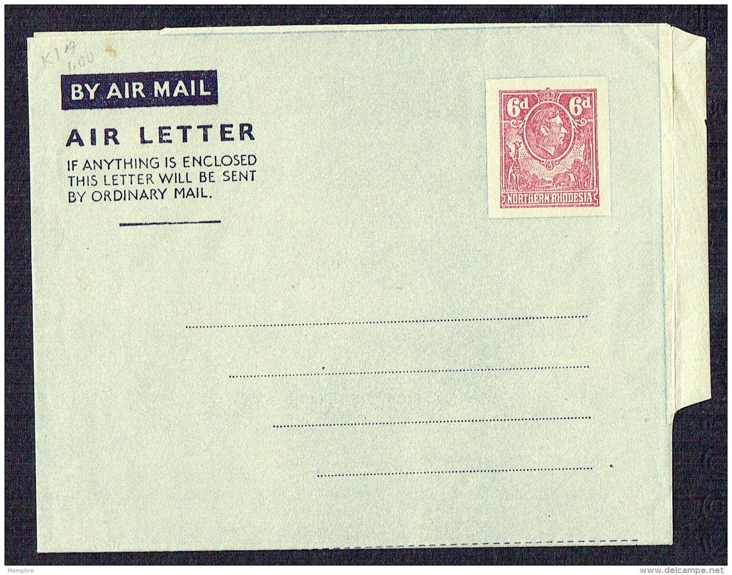 Northern Rhodesia  George VI  6d.  Air Letter - 5 Lines Of Text - Unused - Rhodésie Du Nord (...-1963)