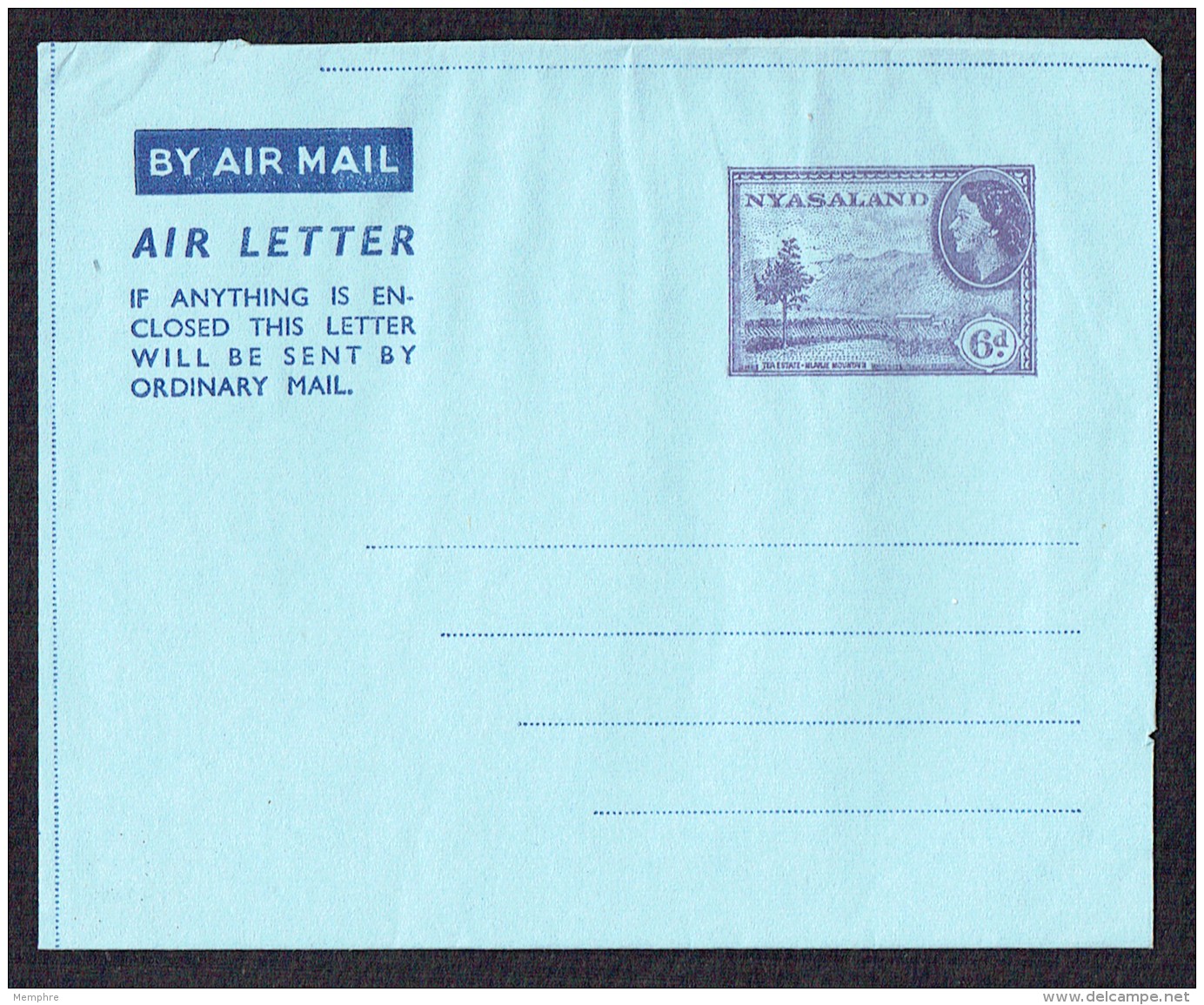 NYASSALAND  Qn Elizabeth 6d Air Letter - Unused - Nyassaland (1907-1953)