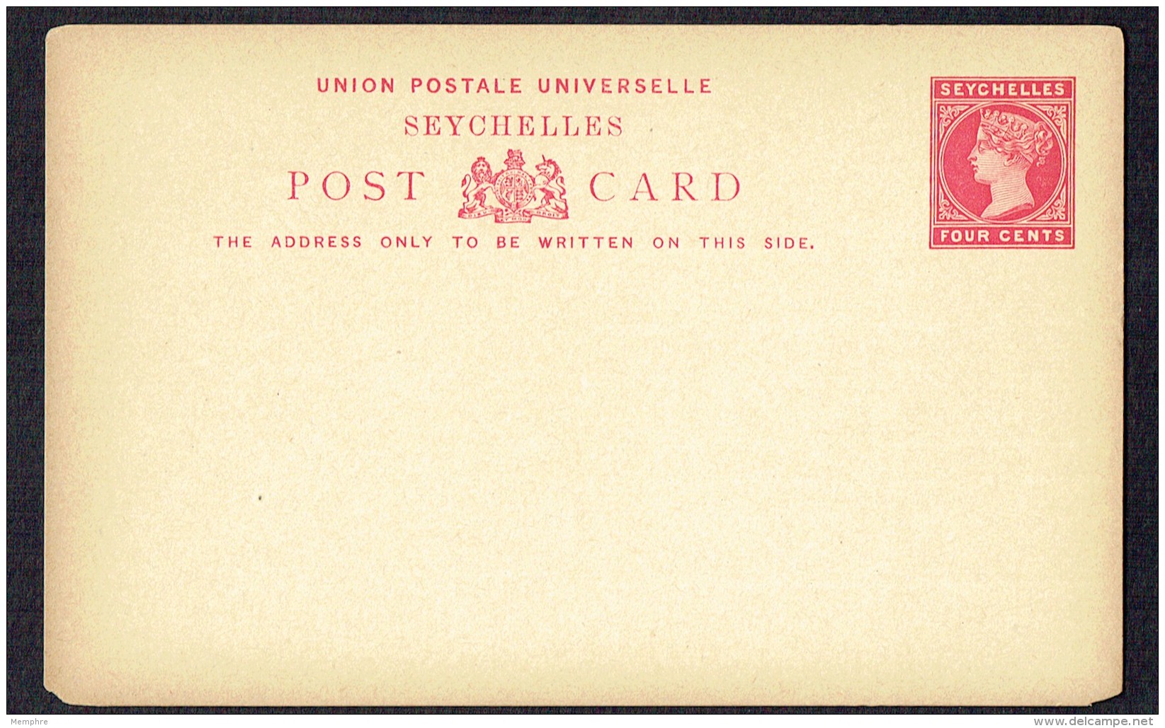 1890  Victoria 4 Cents Postcard - Unused - Seychellen (...-1976)