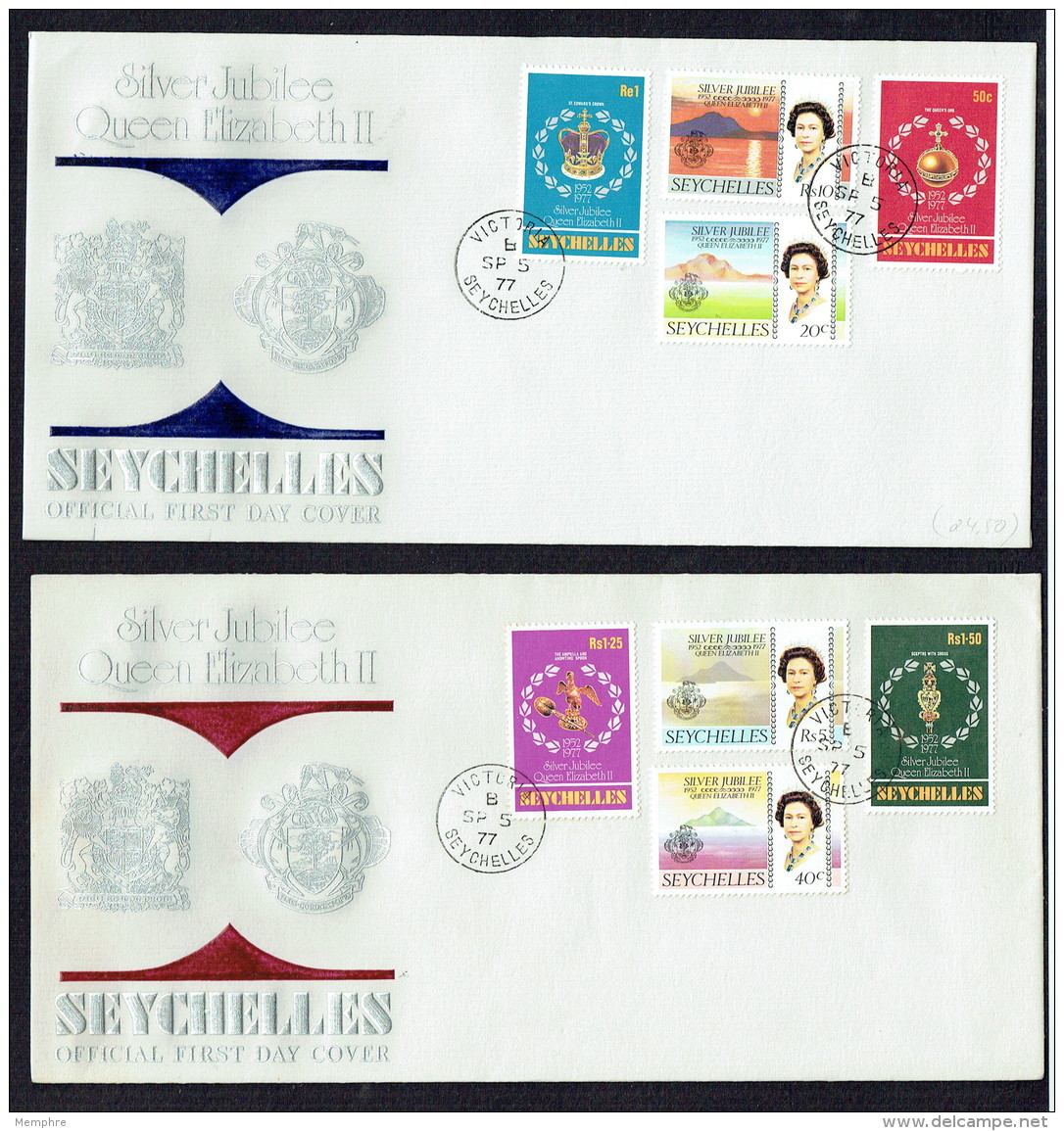 1977  Qn Elizabeth Silver Jubilee Complete Set On 2 FDCs  SG 393-400 - Seychelles (1976-...)