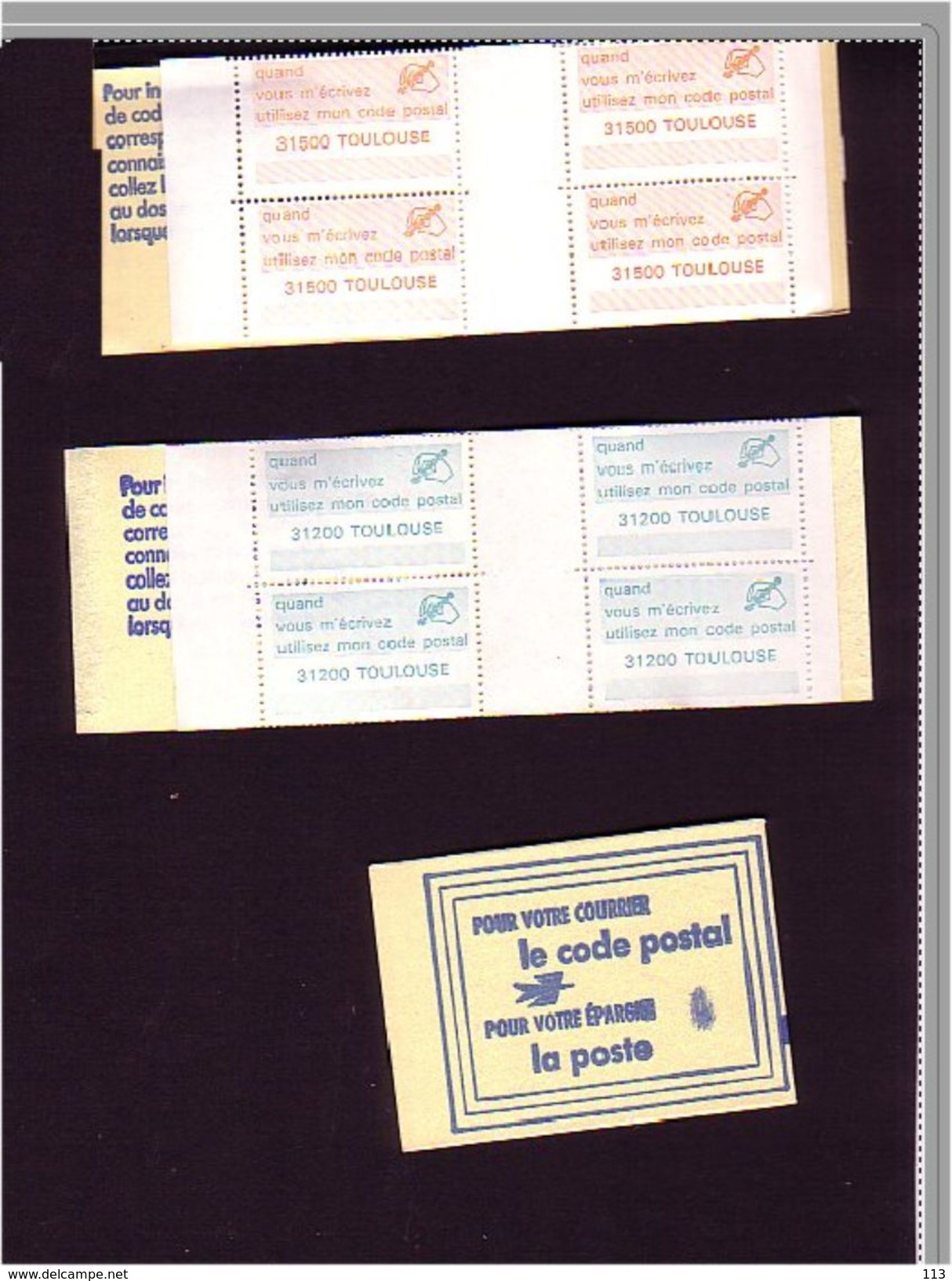 !!!.FRANCE 4 Carnets Complets Vignettes Code Postal 31000, 31200, 31500, 31300 - Documents Of Postal Services