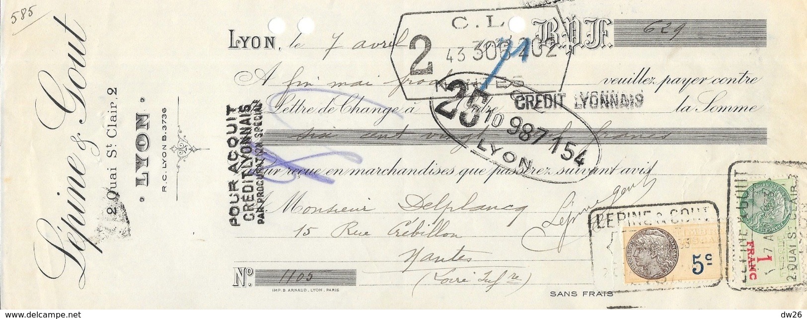Lettre De Change 1933 - Lépine & Gout, Lyon (Quai St Clair) - Bills Of Exchange