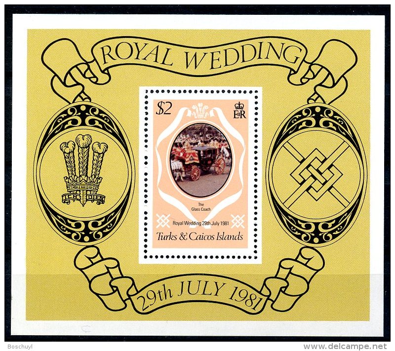 Turks And Caicos Islands, 1981, Royal Wedding Charles And Diana, MNH, Michel Block 32 - Turks & Caicos