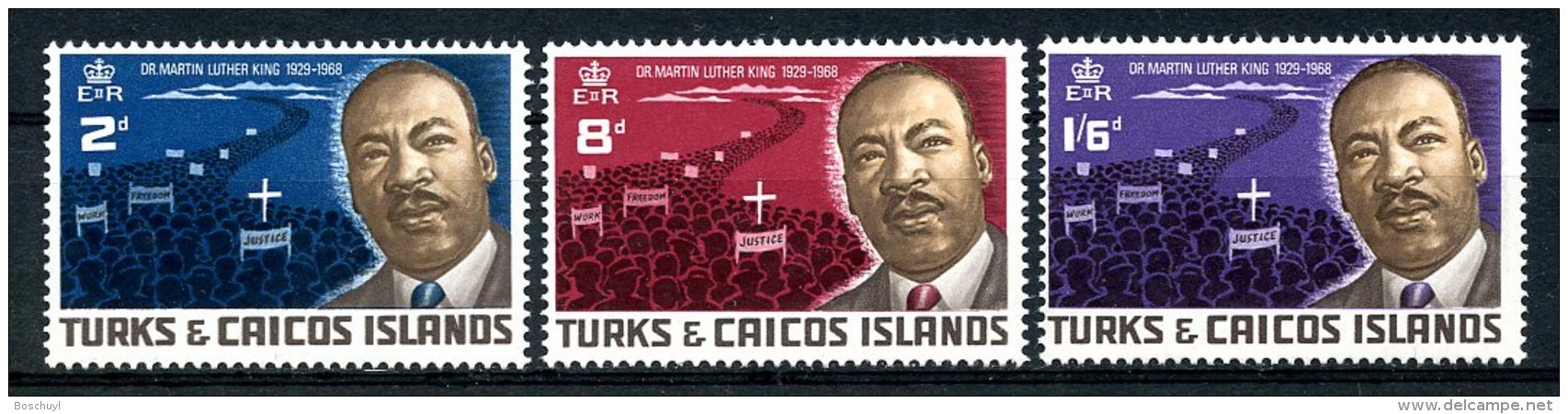 Turks And Caicos Islands, 1968, Martin Luther King, MLK, MNH, Michel 220-222 - Turks & Caicos (I. Turques Et Caïques)