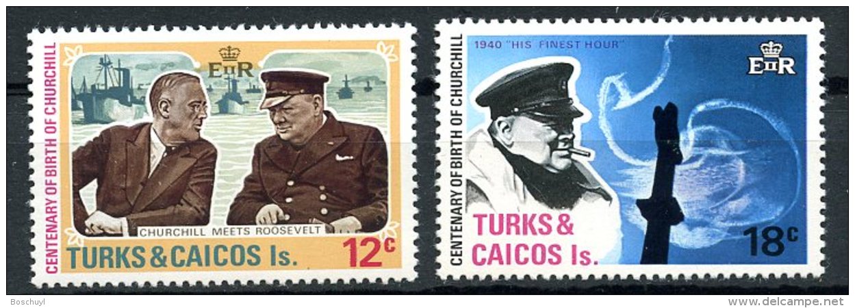 Turks And Caicos Islands, 1974, Churchill, MNH, Michel 339-340 - Turks & Caicos (I. Turques Et Caïques)