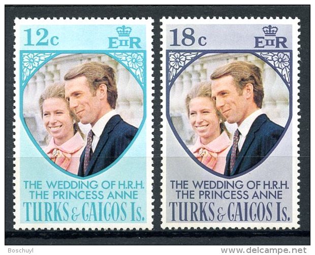 Turks And Caicos Islands, 1973, Royal Wedding Princess Anne, MNH, Michel 328-329 - Turks & Caicos (I. Turques Et Caïques)