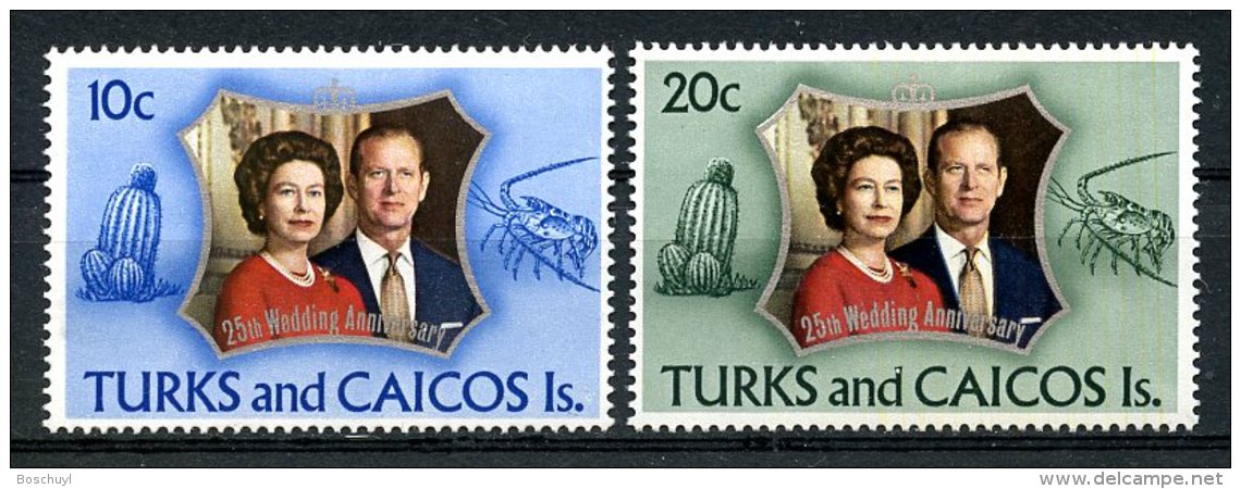 Turks And Caicos Islands, 1972, Silver Wedding, MNH, Michel 299-300 - Turks & Caicos (I. Turques Et Caïques)