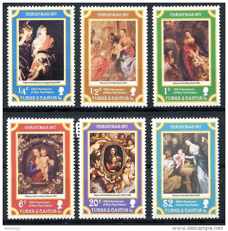 Turks And Caicos Islands, 1977, Christmas, Rubens Paintings, MNH, Michel 374-379 - Turks & Caicos (I. Turques Et Caïques)