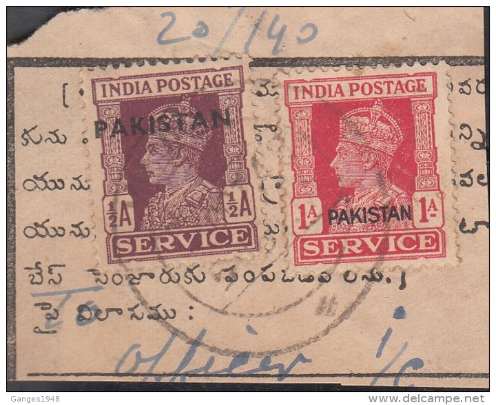 Pakistan  KG VI   2  Service Local  Print  Used  On Piece   #  01465   Sd  Inde  Indien - Pakistan