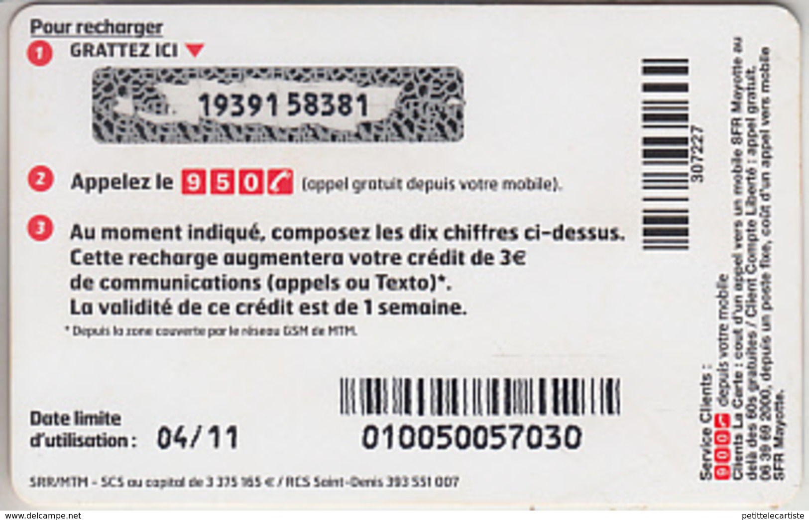 MAYOTTE - TÉLÉCARTE - GSM DU MONDE *** RECHARGE GSM - SFR / 04/11 *** - TAAF - French Southern And Antarctic Lands