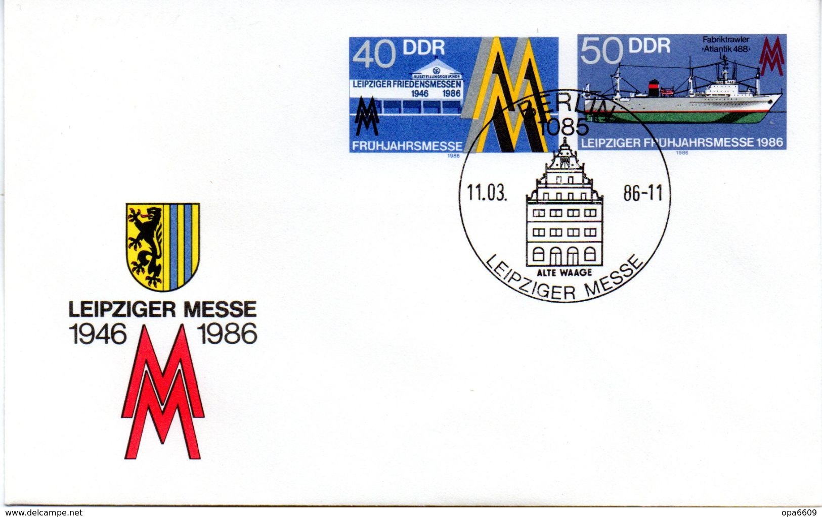 DDR Amtl. GZS-Umschlag U 4 40(Pf) Neben 50(Pf) Mehrfarbig "Leipziger Messe" SSt 11.3.86 BERLIN - Buste - Usati