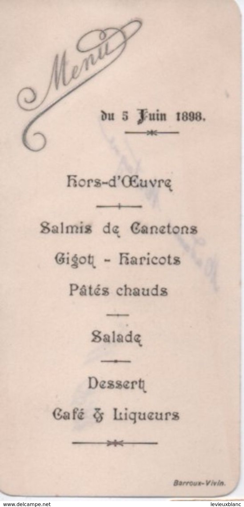 Menu / Petit/ Madame Matagne/ Barroux-Vivin / 1898        MENU218 - Menus